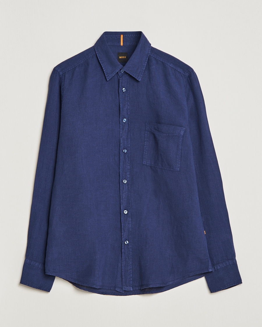 Men | Shirts | BOSS ORANGE | Relegant Linen Shirt Navy