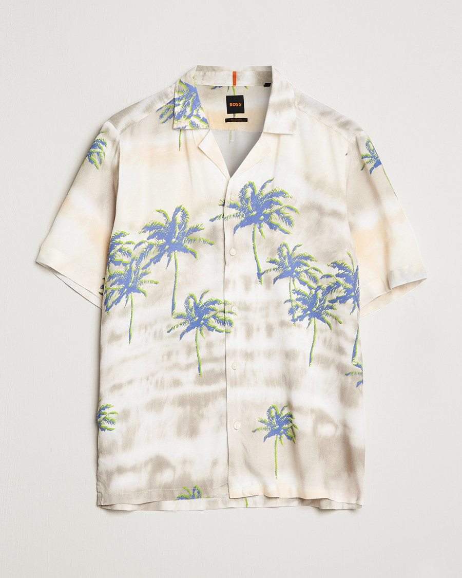 Men | Shirts | BOSS ORANGE | Rayer Resort Collar Printed Short Sleeve Shirt Bei
