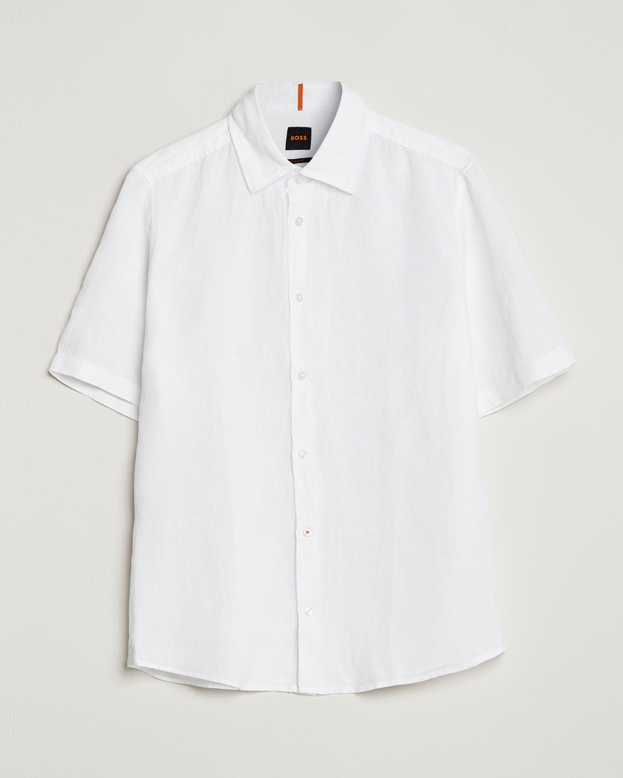 Men | Shirts | BOSS ORANGE | Rash Linen Short Sleeve Shirt White