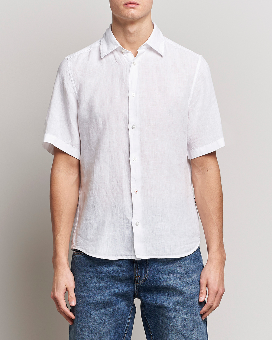 Men | Shirts | BOSS Casual | Rash Linen Short Sleeve Shirt White
