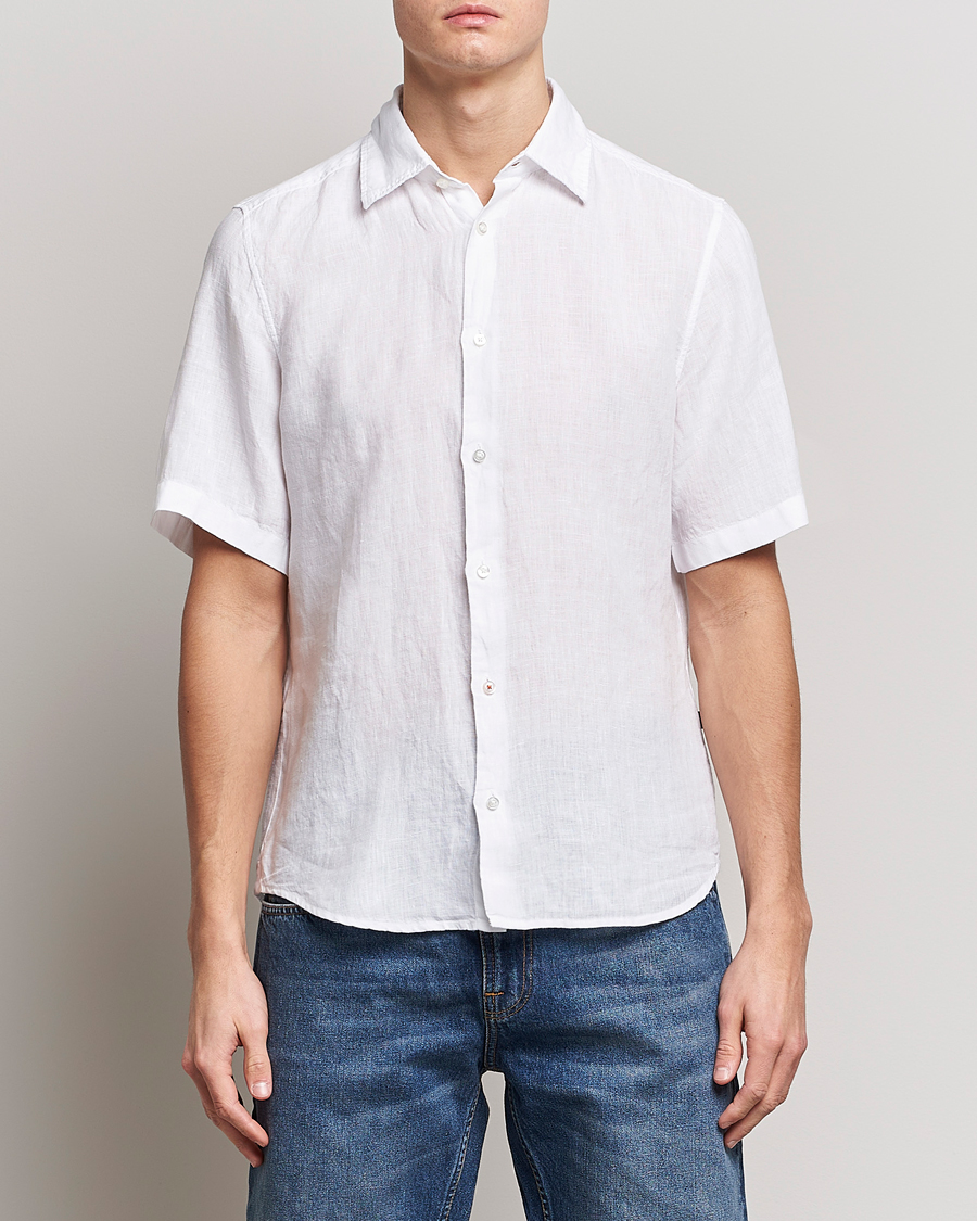 Men | Shirts | BOSS ORANGE | Rash Linen Short Sleeve Shirt White