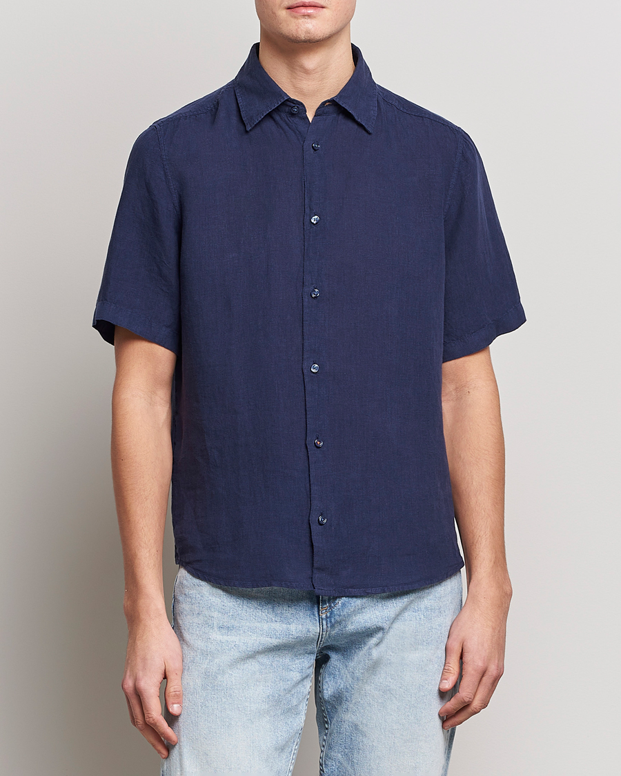 Men | Shirts | BOSS Casual | Rash Linen Short Sleeve Shirt Navy