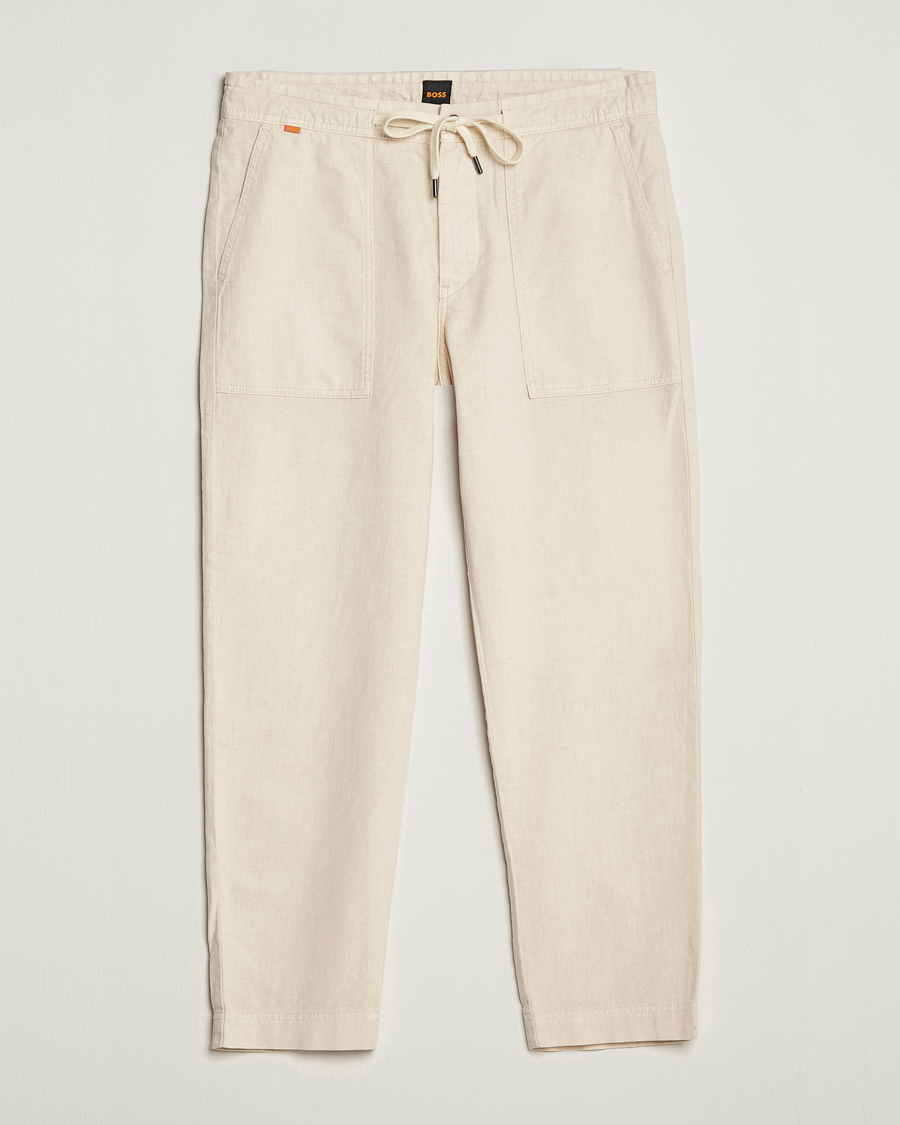 Men | Trousers | BOSS ORANGE | Sisla Cotton/Linen Drawstring Pants Light Beige