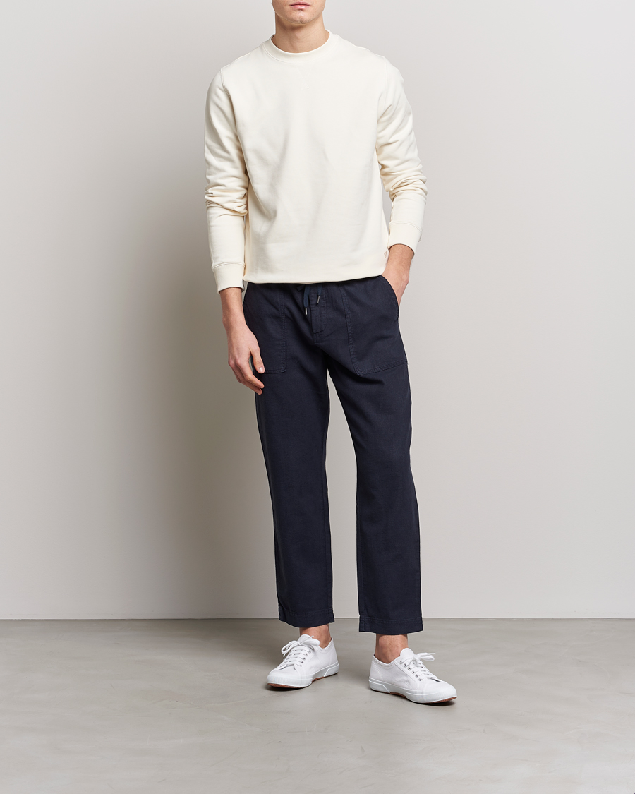 Men | Trousers | BOSS ORANGE | Sisla Cotton/Linen Drawstring Pants Dark Blue