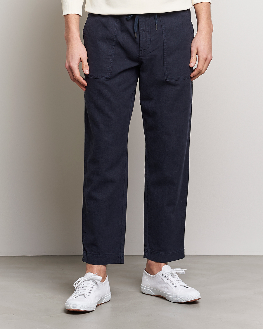 Men | Drawstring Trousers | BOSS ORANGE | Sisla Cotton/Linen Drawstring Pants Dark Blue