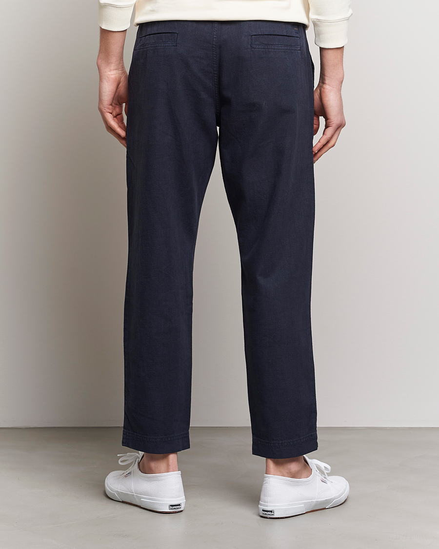 Men | Trousers | BOSS ORANGE | Sisla Cotton/Linen Drawstring Pants Dark Blue