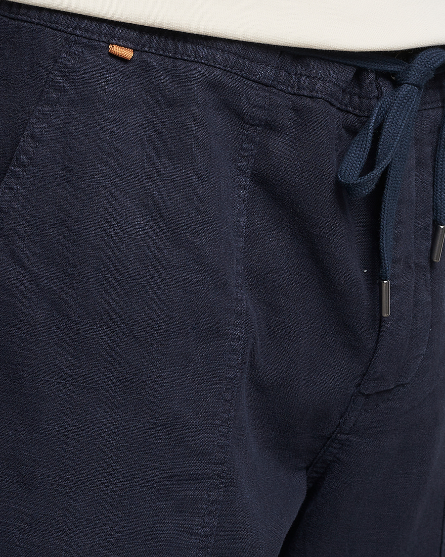 Men | Trousers | BOSS ORANGE | Sisla Cotton/Linen Drawstring Pants Dark Blue
