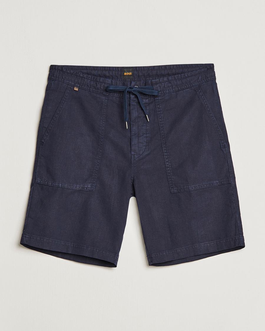 Men | Shorts | BOSS ORANGE | Sisla Cotton/Linen Drawstring Shorts Dark Blue