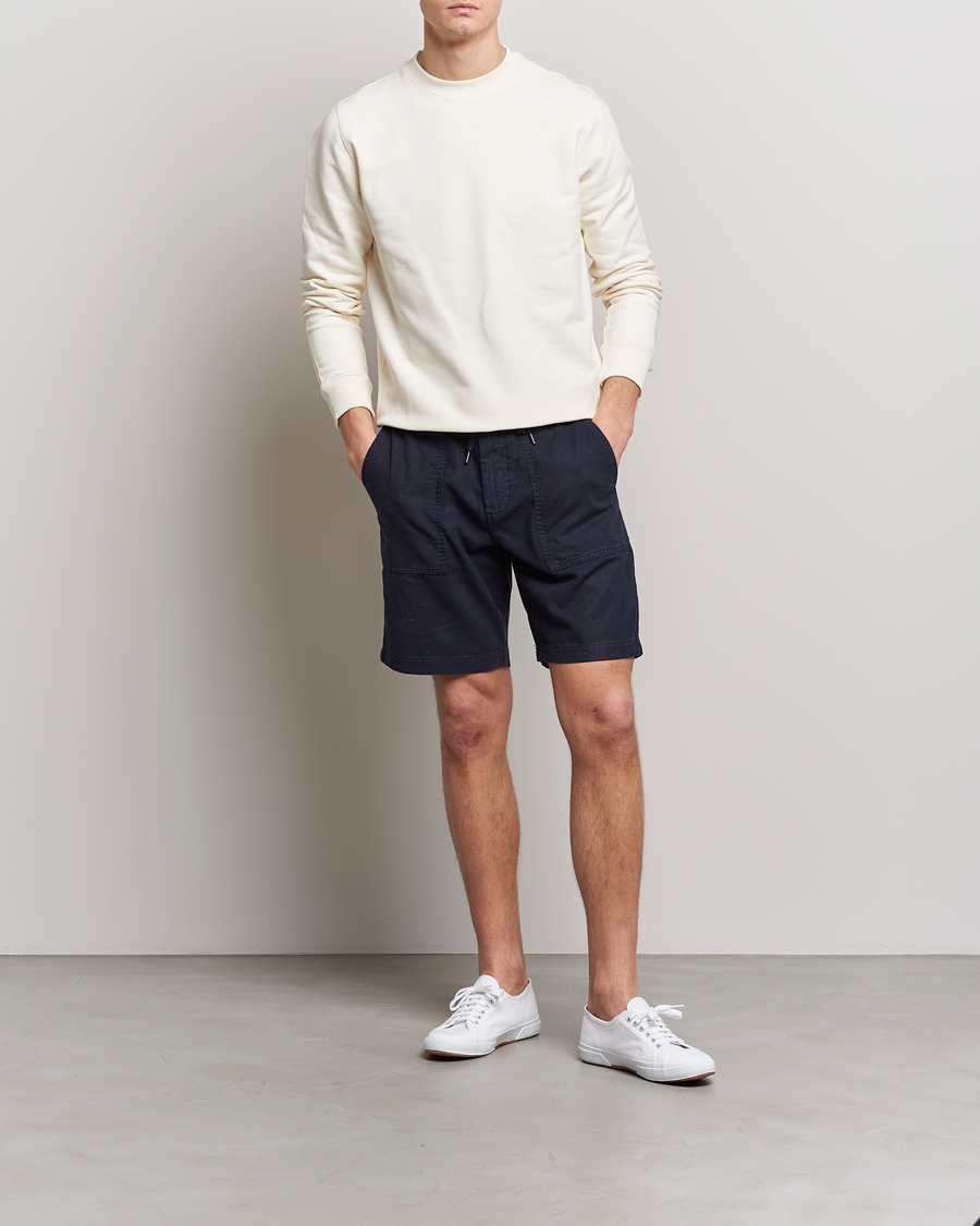 Men | Shorts | BOSS ORANGE | Sisla Cotton/Linen Drawstring Shorts Dark Blue