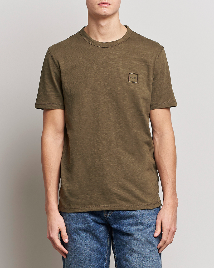 Men |  | BOSS Casual | Tegood Slub Crew Neck T-Shirt Dark Green
