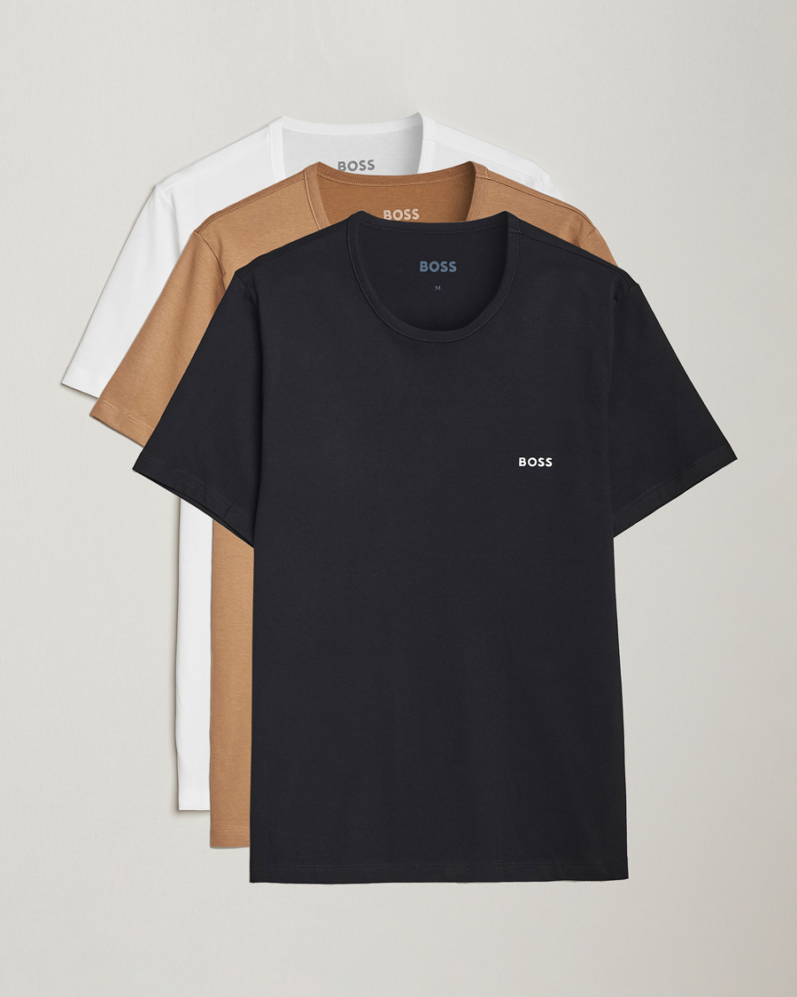 Men | T-Shirts | BOSS BLACK | 3-Pack Crew Neck T-Shirt Beige/White/Black