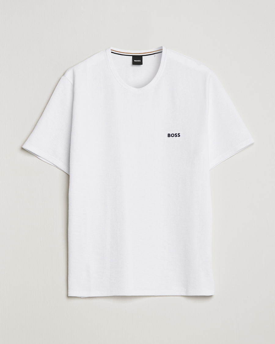 Men | T-Shirts | BOSS BLACK | Waffle Logo Crew Neck T-Shirt Open White