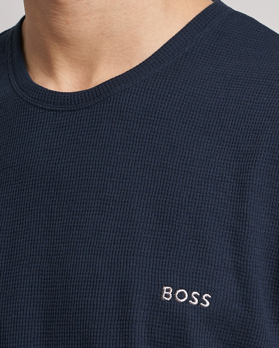 Men | T-Shirts | BOSS BLACK | Waffle Logo Crew Neck T-Shirt Dark Blue