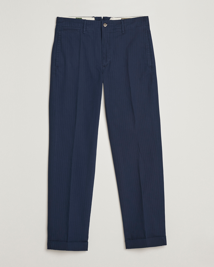 Men | Trousers | Incotex | Regular Fit Herringbone Chinos Navy