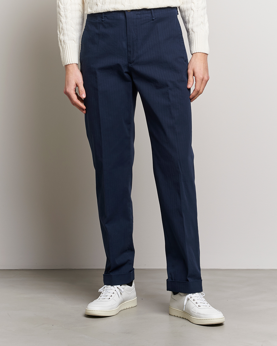 Men | Trousers | Incotex | Regular Fit Herringbone Chinos Navy