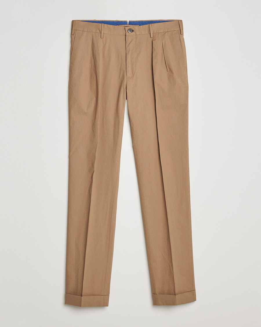 Men | Trousers | Incotex | Carrot Fit Popelino Lightweight Cotton Trousers Khaki