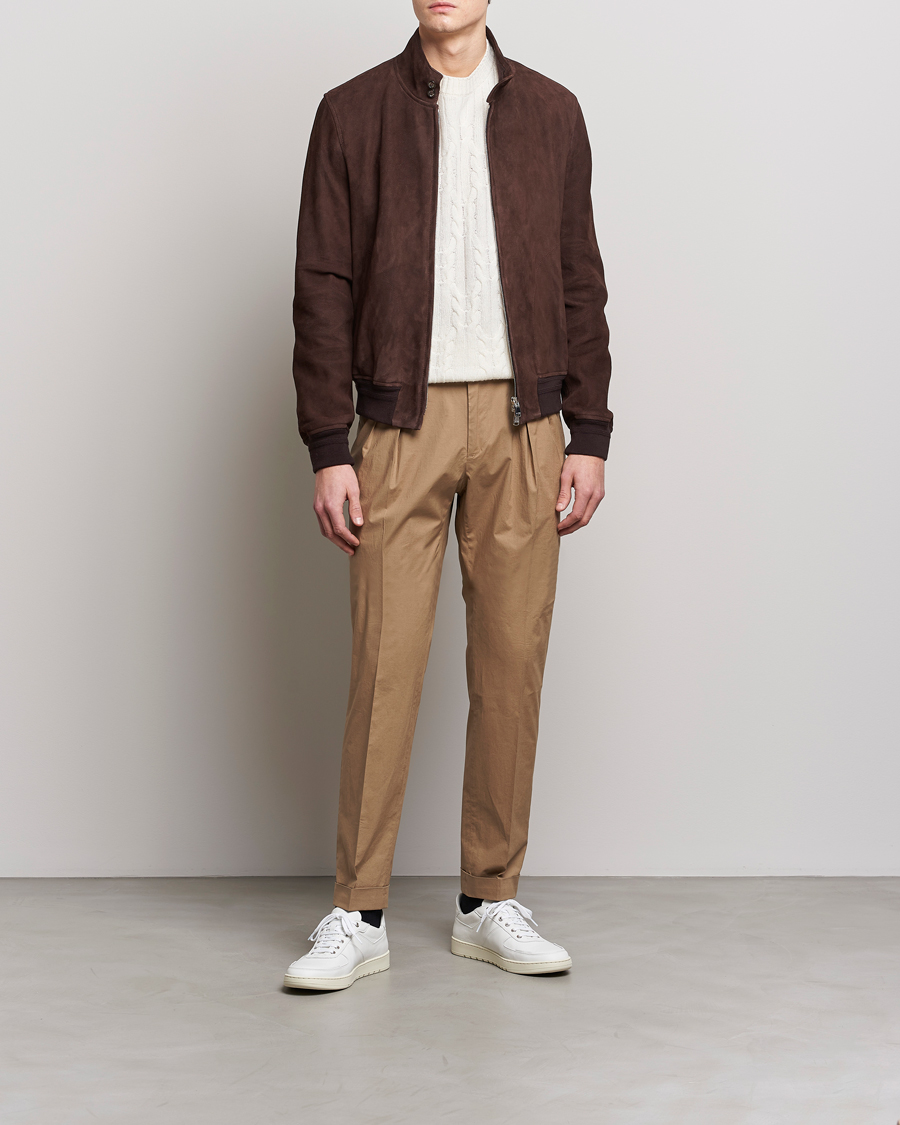 Incotex Carrot Fit Popelino Lightweight Cotton Trousers Khaki at