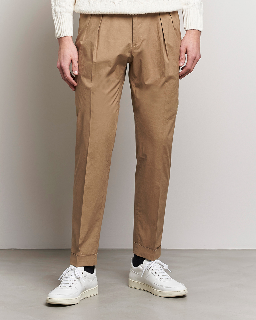 Men | Formal Trousers | Incotex | Carrot Fit Popelino Lightweight Cotton Trousers Khaki