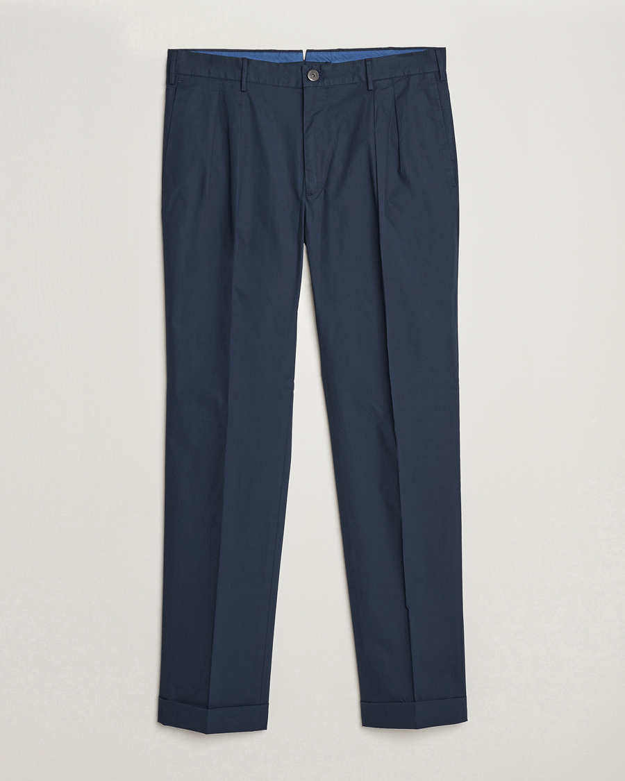 Men | Trousers | Incotex | Carrot Fit Popelino Lightweight Cotton Trousers Navy