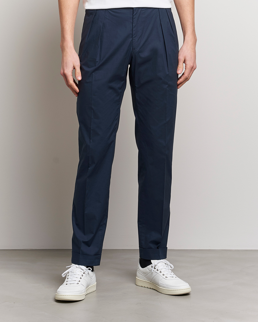 Men | Formal Trousers | Incotex | Carrot Fit Popelino Lightweight Cotton Trousers Navy