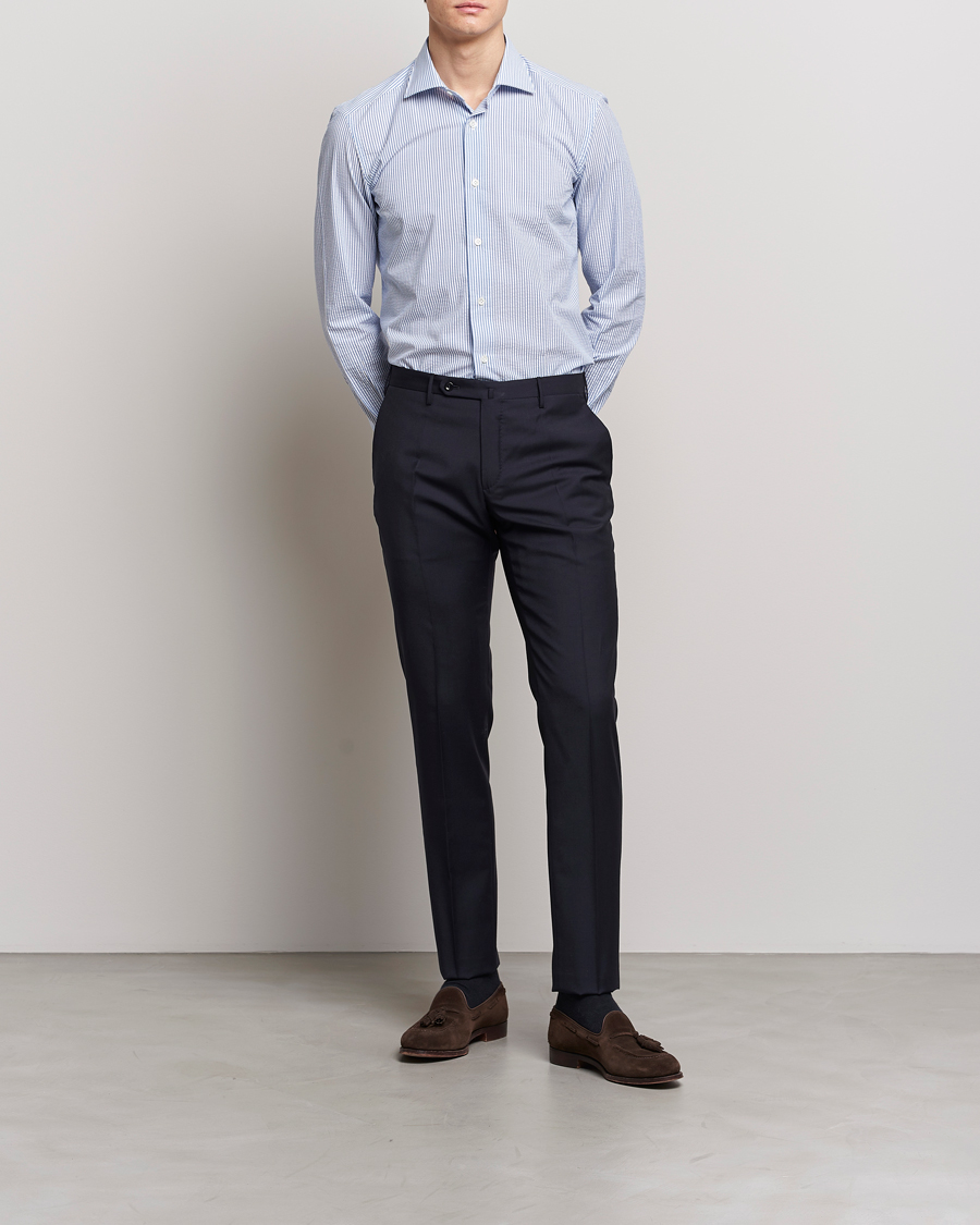 Men | Trousers | Incotex | Slim Fit Tropical Wool Trousers Navy
