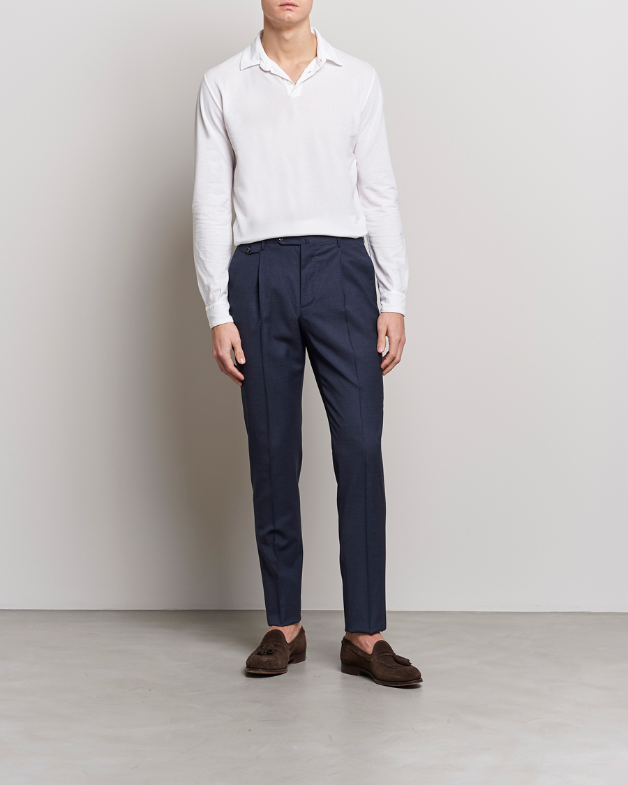 Men | Sweaters & Knitwear | Zanone | Ice Cotton Long Sleeve Polo White