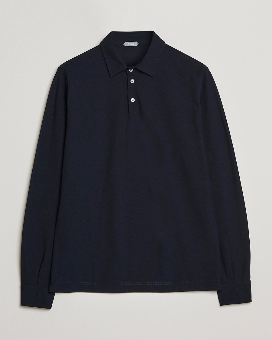 Men | Sweaters & Knitwear | Zanone | Ice Cotton Long Sleeve Polo Navy