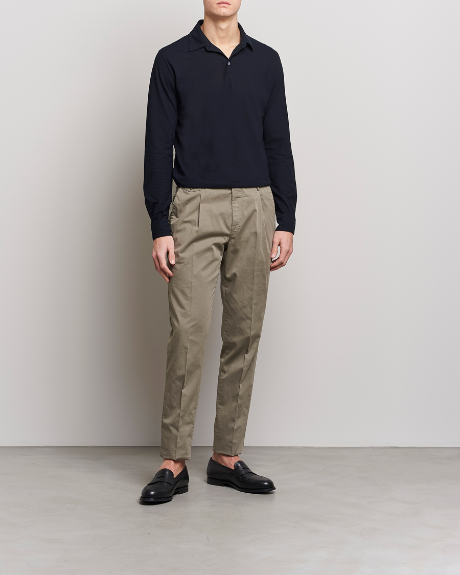 Men | Sweaters & Knitwear | Zanone | Ice Cotton Long Sleeve Polo Navy