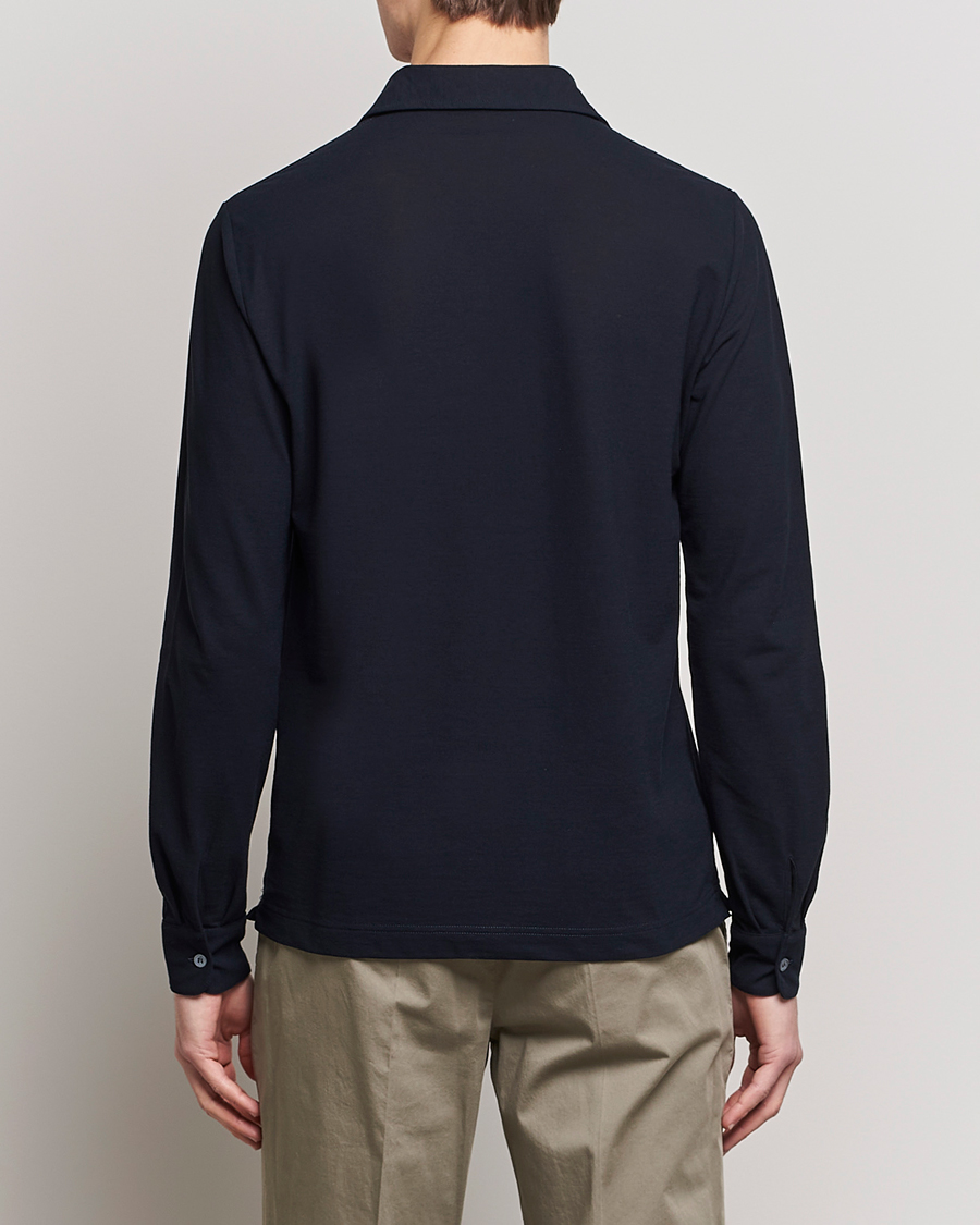 Men | Sweaters & Knitwear | Zanone | Ice Cotton Long Sleeve Polo Navy