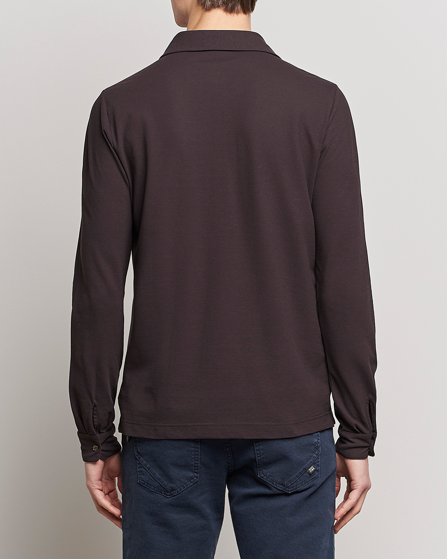 Men | Sweaters & Knitwear | Zanone | Ice Cotton Long Sleeve Polo Dark Brown