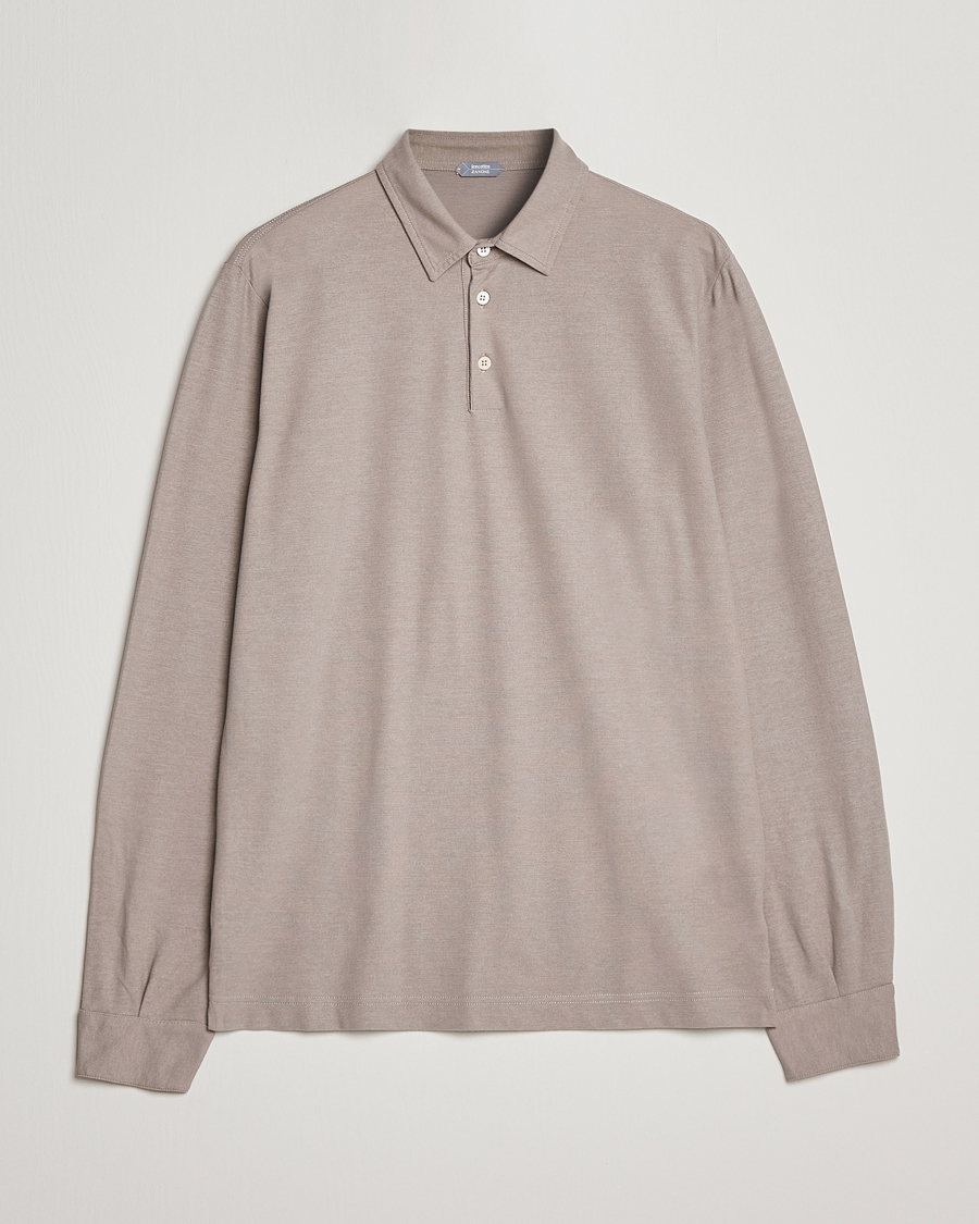 Men | Sweaters & Knitwear | Zanone | Ice Cotton Long Sleeve Polo Beige