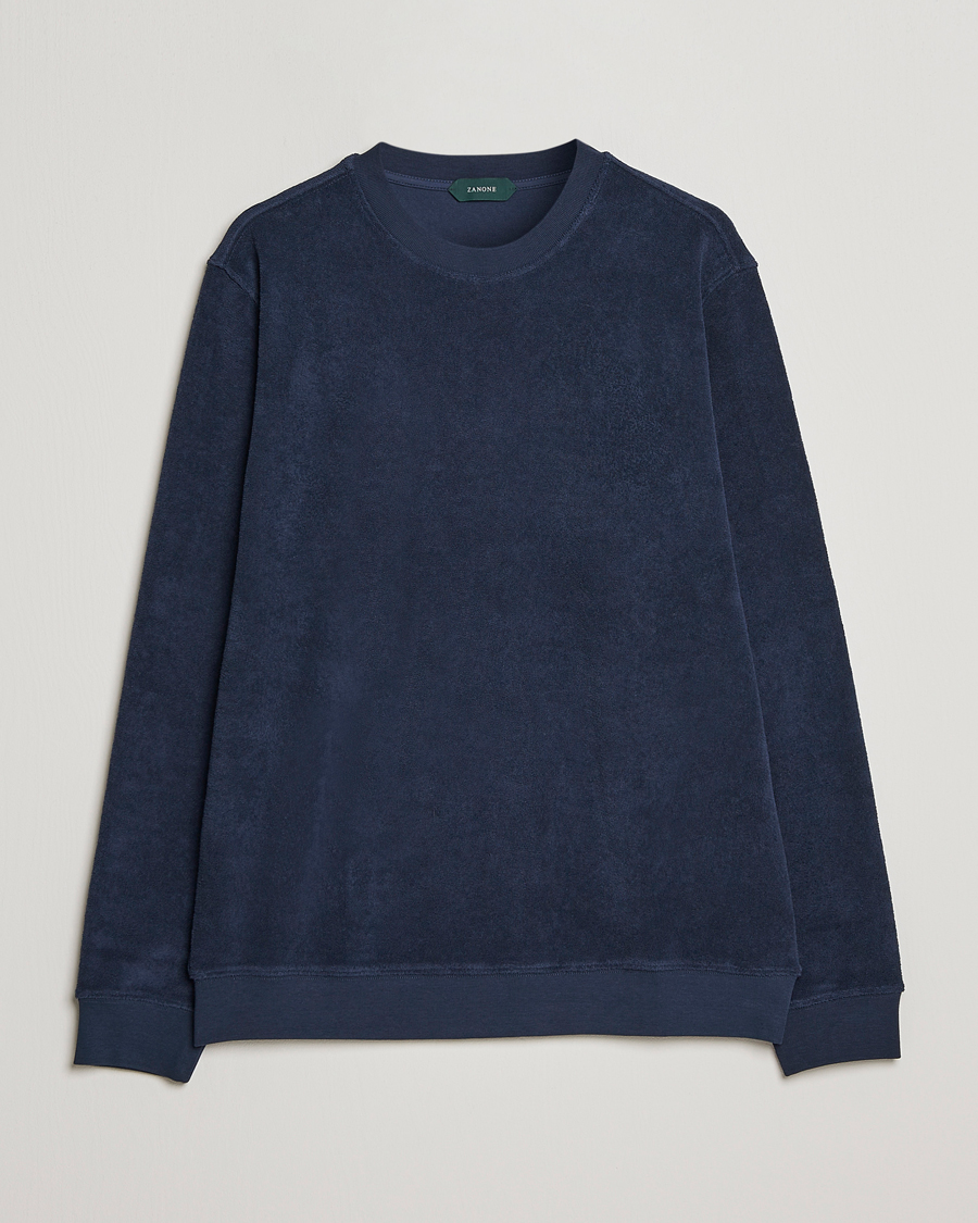 Men | Sweaters & Knitwear | Zanone | Terry Cotton Crew Neck Navy