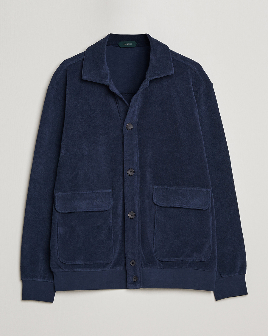 Men | Sweaters & Knitwear | Zanone | Terry Cotton Jersey Jacket Navy