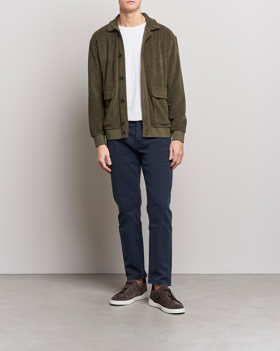 Men | Sweaters & Knitwear | Zanone | Terry Cotton Jersey Jacket Dark Olive