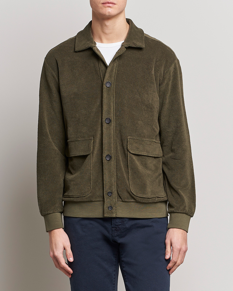 Men | The Terry Collection | Zanone | Terry Cotton Jersey Jacket Dark Olive