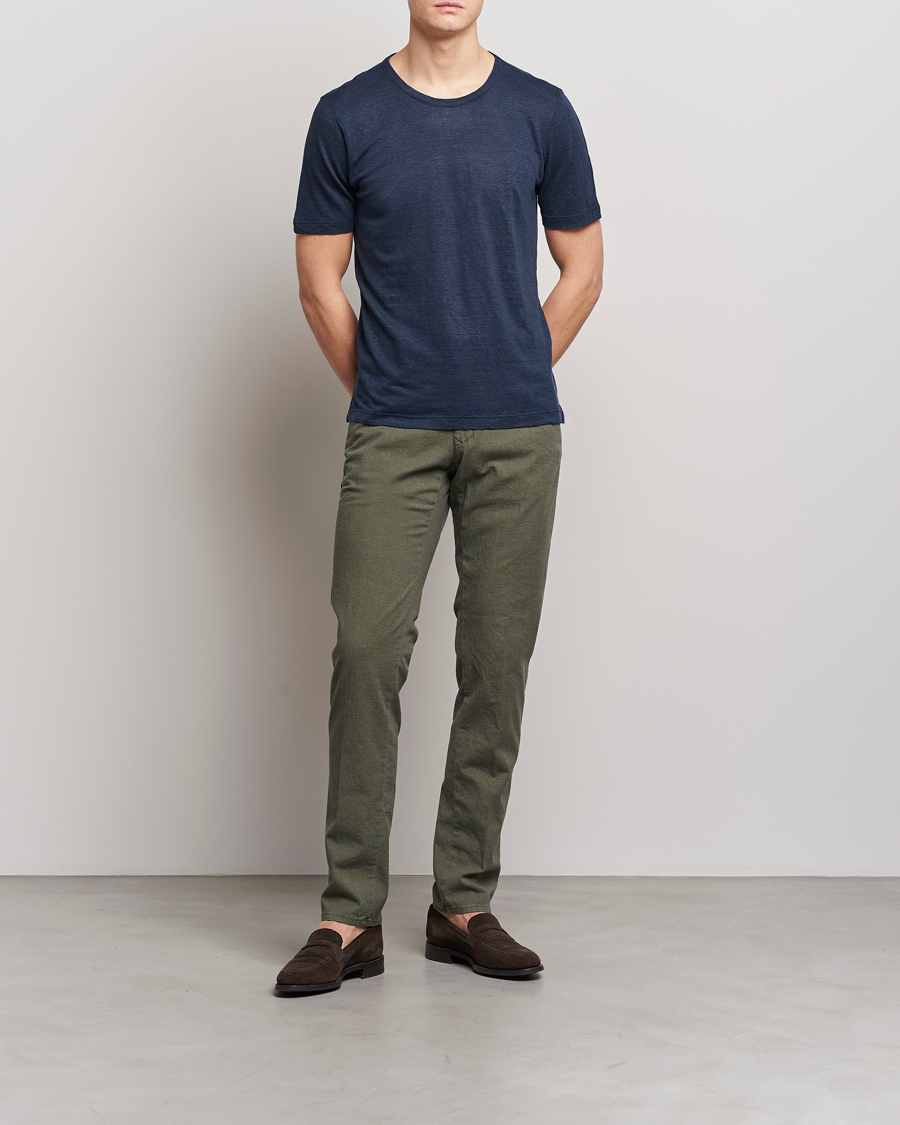 Men | Trousers | Incotex | Slim Fit Overdyed Pattern Slacks Dark Green