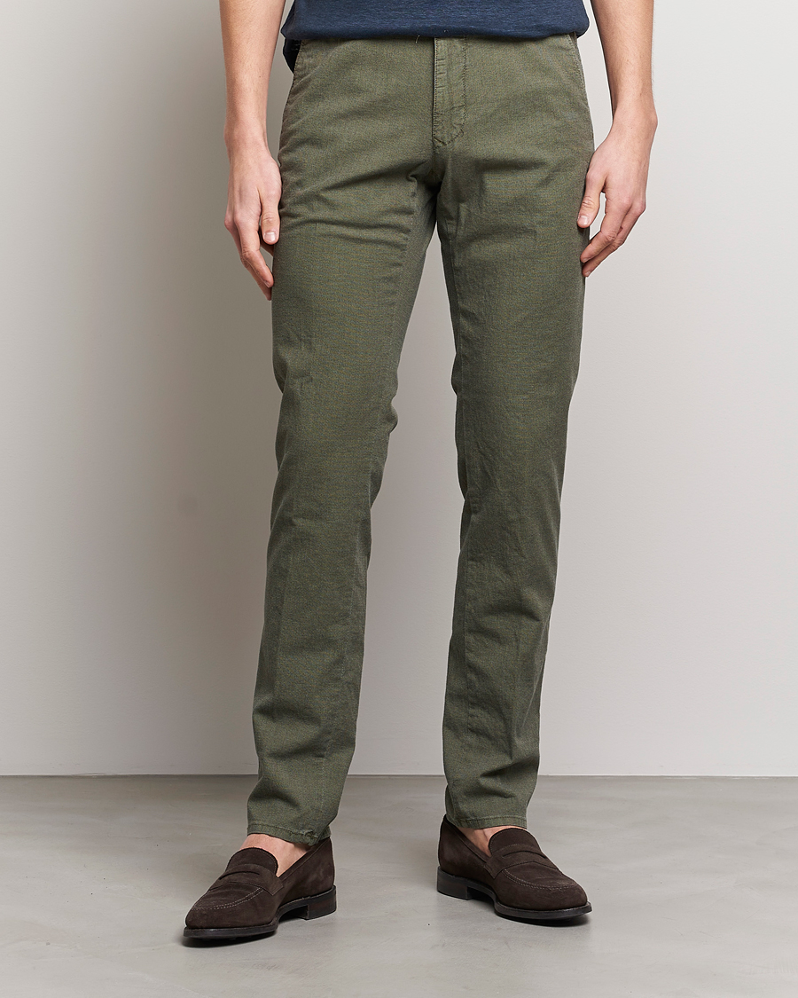 Men | Trousers | Incotex | Slim Fit Overdyed Pattern Slacks Dark Green