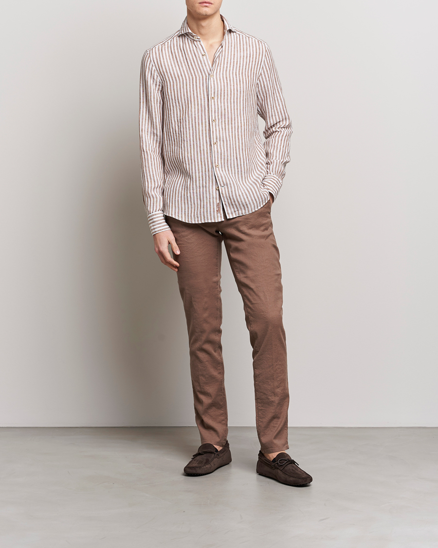 Men | Trousers | Incotex | Slim Fit Cotton/Linen Slacks Brown