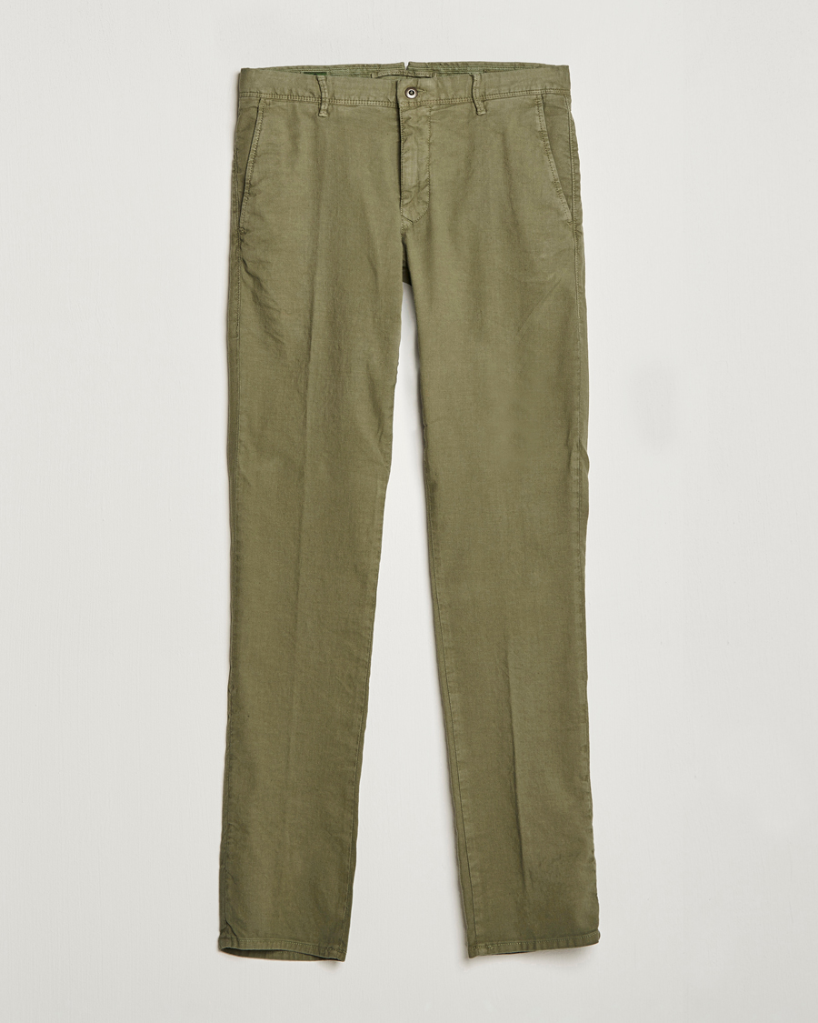 Men | Trousers | Incotex | Slim Fit Cotton/Linen Slacks Olive