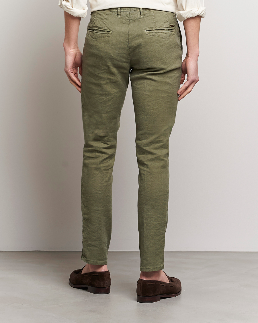 Men | Trousers | Incotex | Slim Fit Cotton/Linen Slacks Olive