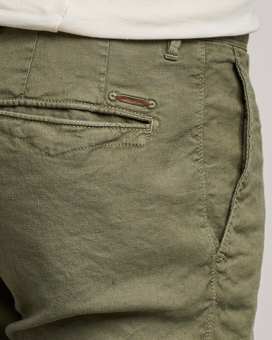 Men | Trousers | Incotex | Slim Fit Cotton/Linen Slacks Olive