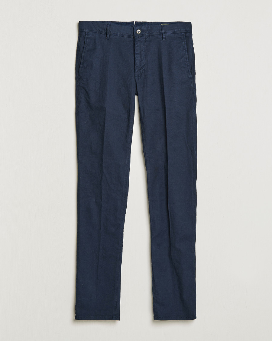 Men | Trousers | Incotex | Slim Fit Cotton/Linen Slacks Navy