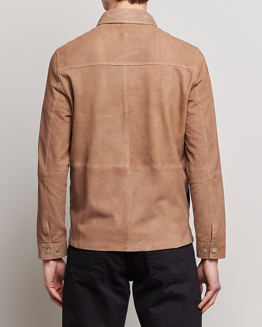 Men | Coats & Jackets | J.Lindeberg | Jonah Perforated Suede Overshirt Tiger Brown