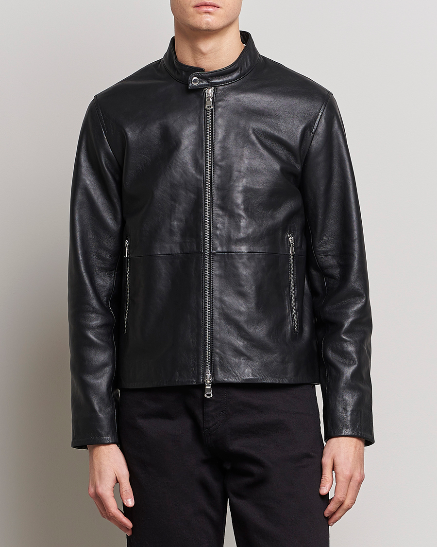 Men | Leather & Suede | J.Lindeberg | Boris Biker Leather Jacket Black