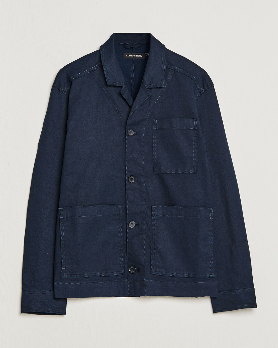 Men | Shirts | J.Lindeberg | Errol Linen/Cotton Workwear Overshirt Navy