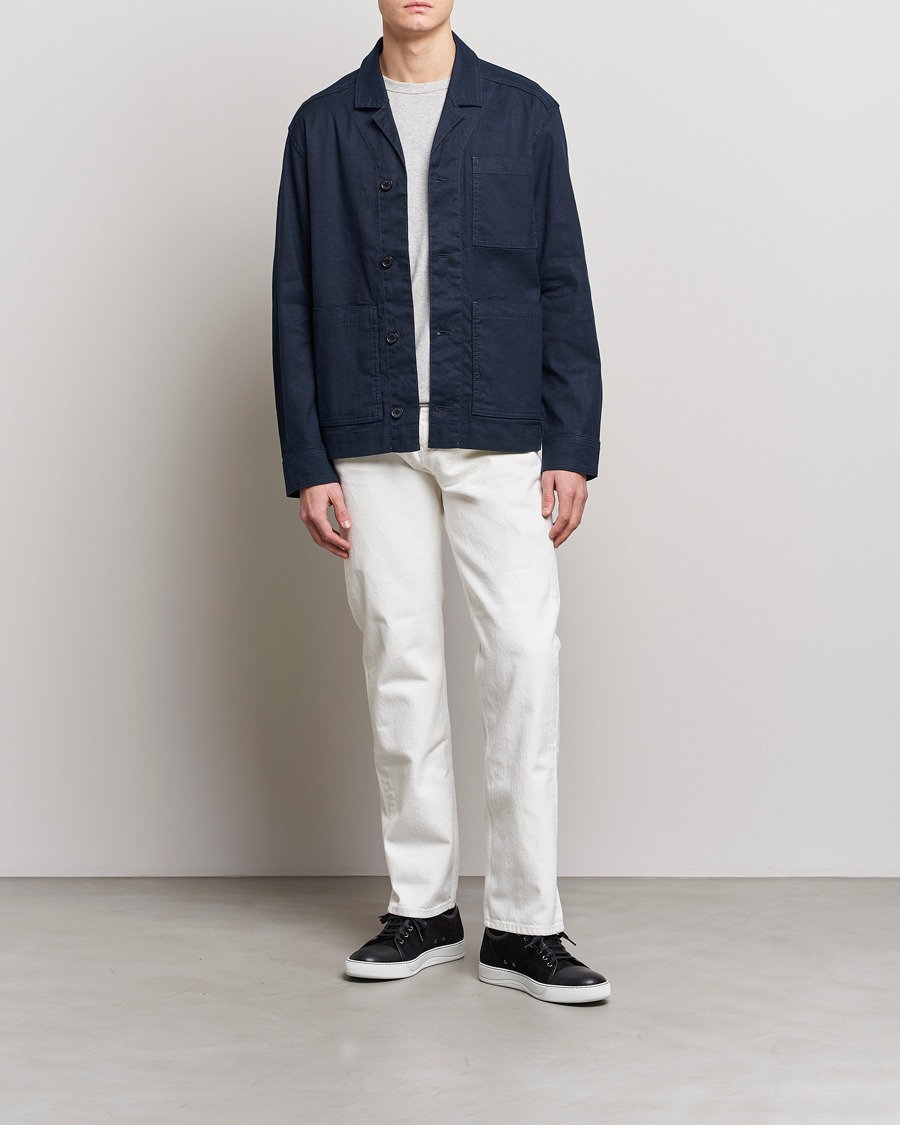 Men | Shirts | J.Lindeberg | Errol Linen/Cotton Workwear Overshirt Navy