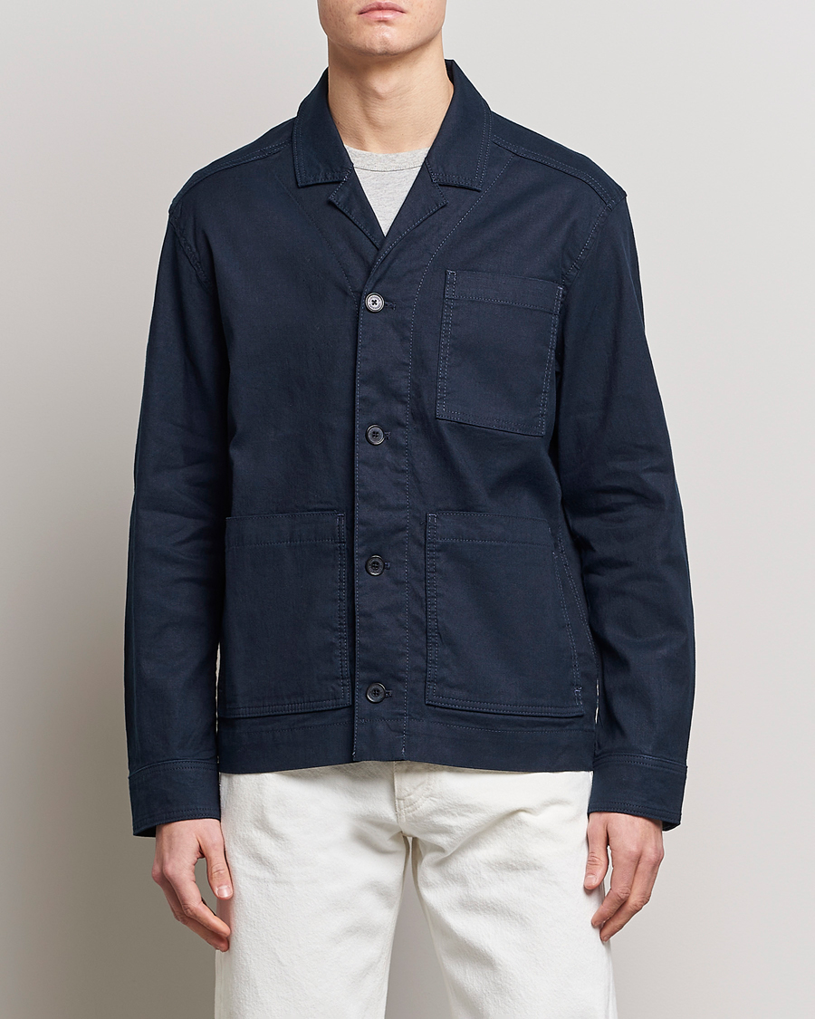Men | Shirt Jackets | J.Lindeberg | Errol Linen/Cotton Workwear Overshirt Navy