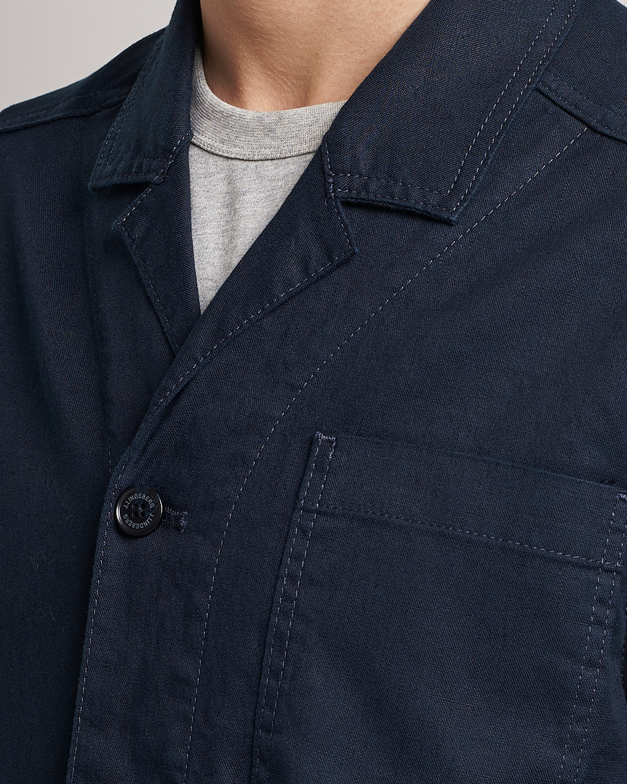 Men | Shirts | J.Lindeberg | Errol Linen/Cotton Workwear Overshirt Navy