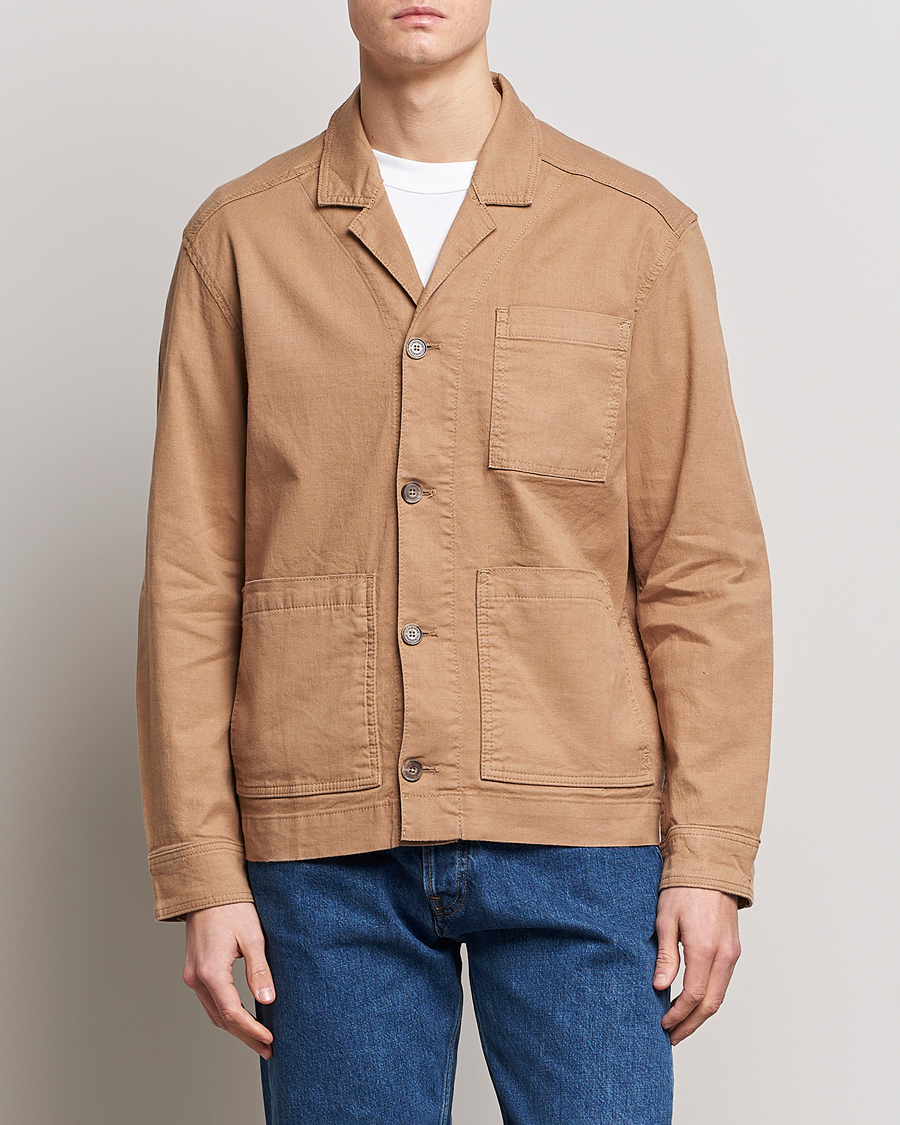 Men | Shirt Jackets | J.Lindeberg | Errol Linen/Cotton Workwear Overshirt Tiger Brown