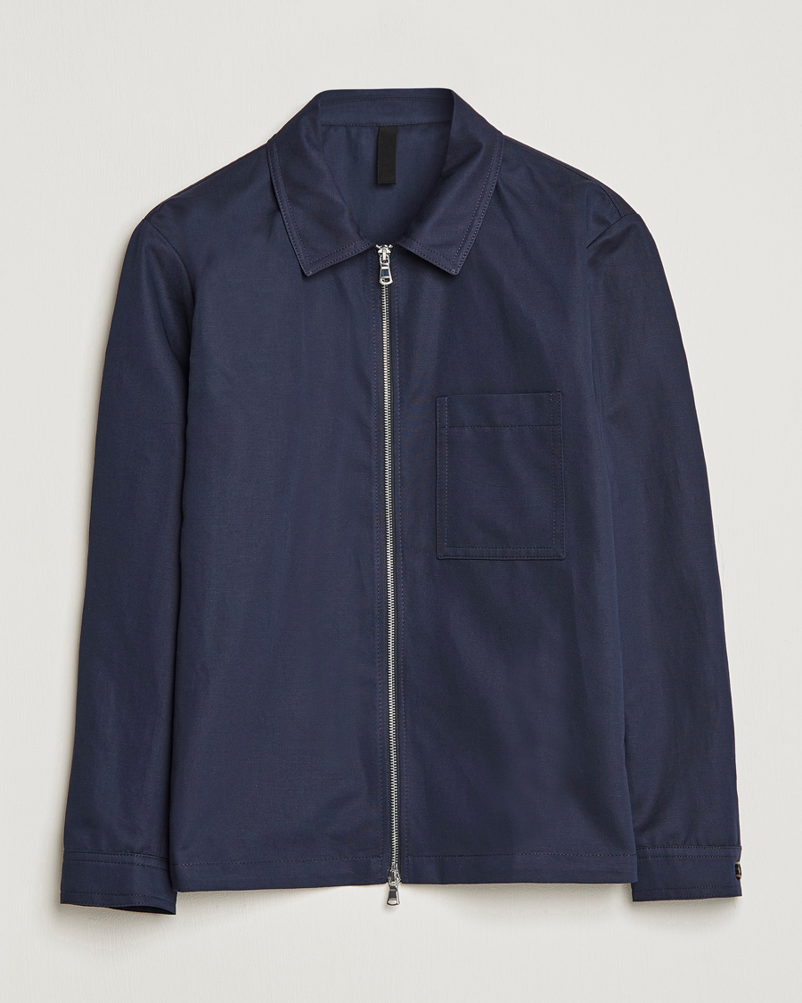 Men | Shirts | J.Lindeberg | Jason Cotton/Linen Stretch Zip Overshirt Navy